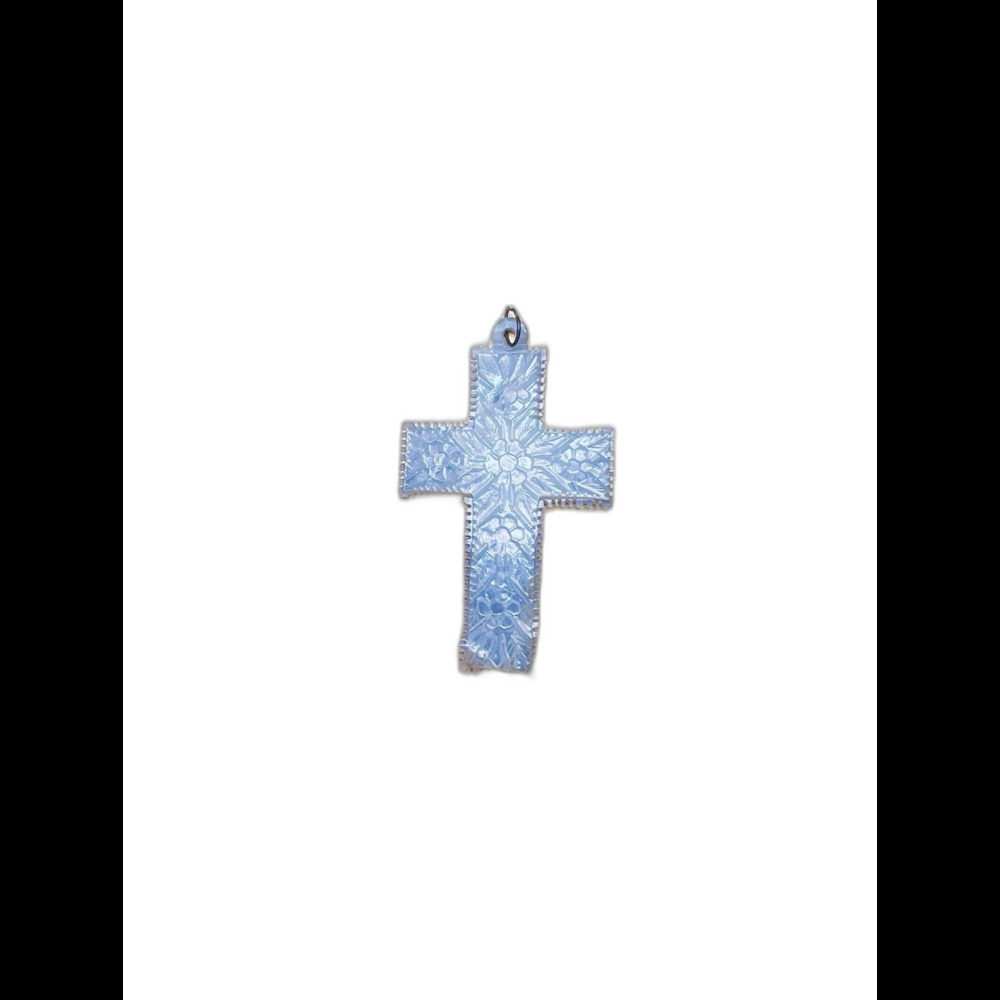 Bethlehem 70's Vintage Pendant Mother of Pearl Floral Etched Old Money Cross